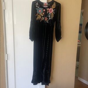 Embroidered Black Velvet Dress
